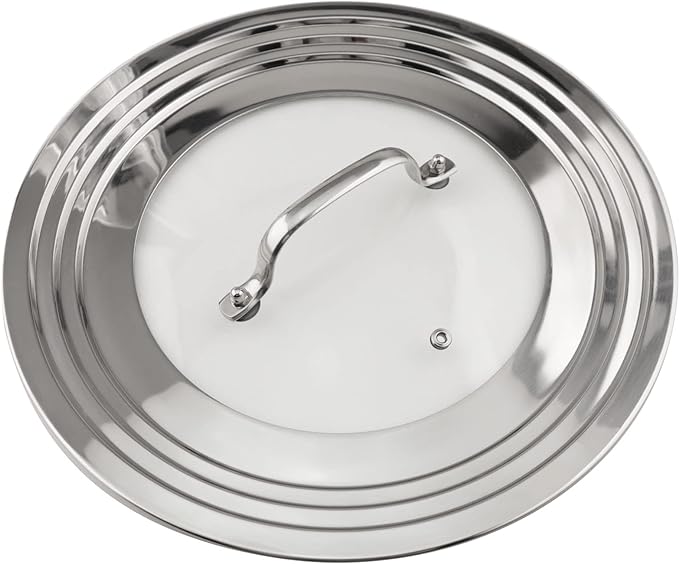 Stainless Steel Universal Lid for Pots, Pans and Skillets-Fits 7" to 12" Replacement Frying Pan Cover and Cast Iron Skillet Lid