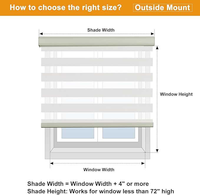 Persilux Cordless Zebra Blinds for Windows (35" W X 72" H, Cream) Free-Stop Dual Layer Roller Windows Shades for Day and Night, Light Filtering Sheer Shades for Home, Easy to Install