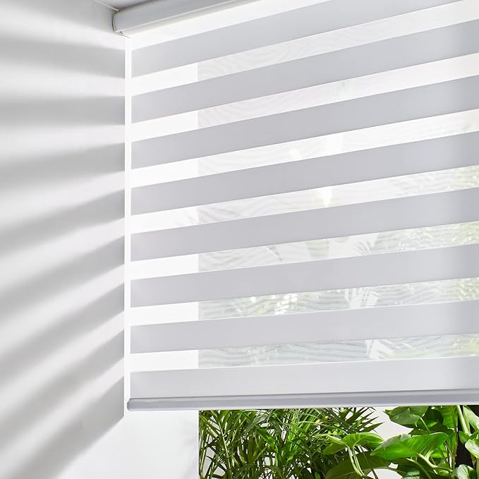 Persilux Cordless Zebra Blinds for Indoor Windows, Free-Stop Light Filtering Sheer Shades, Dual Layer for Day and Night, Roller Shades for Home (35.25" W X 72" H, White)