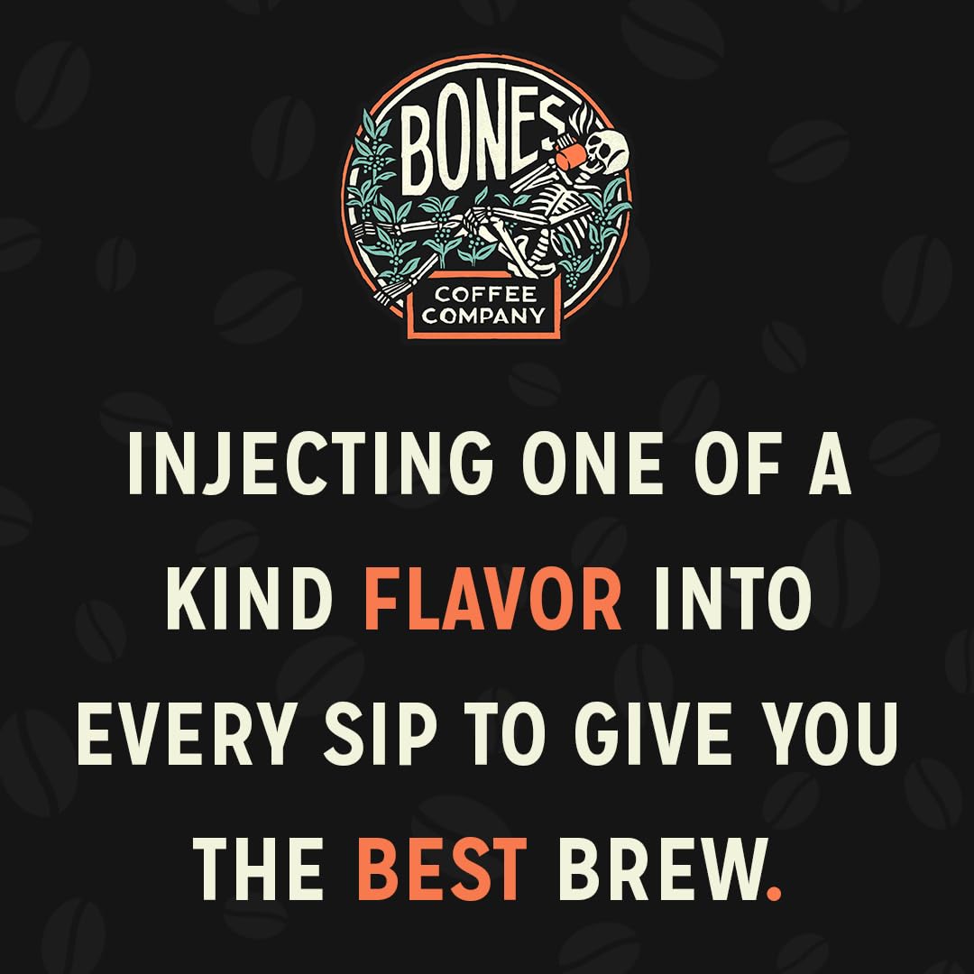 Bones Coffee Company Macamaniac, Macadamia and Coconut Flavored Coffee, Medium Roast Low Acid Arabica Beans Compatible with Auto drip and French Press Coffee Maker, 12 Oz Whole Bean
