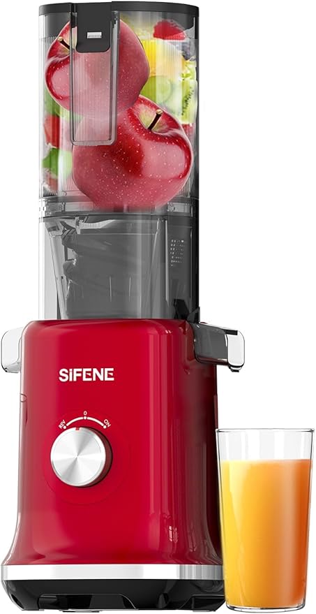 SIFENE Cold Press Juicer Machine, 4.3 Inch Wide Mouth Masticating Juicer For Whole Fruits And Vegetables, Slow Juice Extractor With High Torque Motor, Easy To Clean Brush Included, Gray