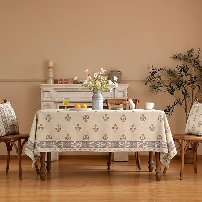 patdrea Designer Beige Small Tablecloth for Rectangle Table,Elegant Linen Floral Pattern French Table Cloth,Decor Cover Cloth for Kitchen Dining Christmas,Thanksgiving,55"x71"-Istana a