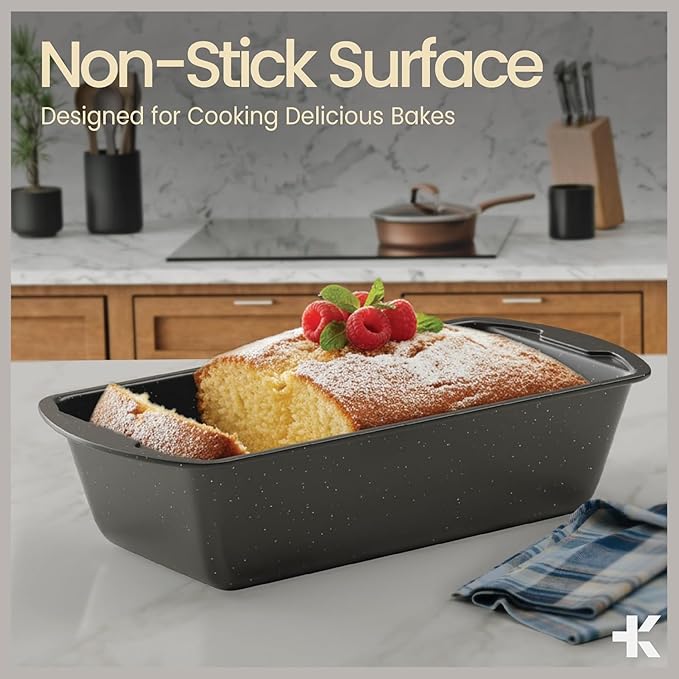 Nonstick Loaf Pan Set Pack of 1, Carbon Steel 11" Large Baking Bread Pan, Oven Safe Up to 450°F, PFOA, PFOS, PTFE Free, Space Saving Stackable Design, Stain Resistant, Dishwasher Friendly, Gray Marble