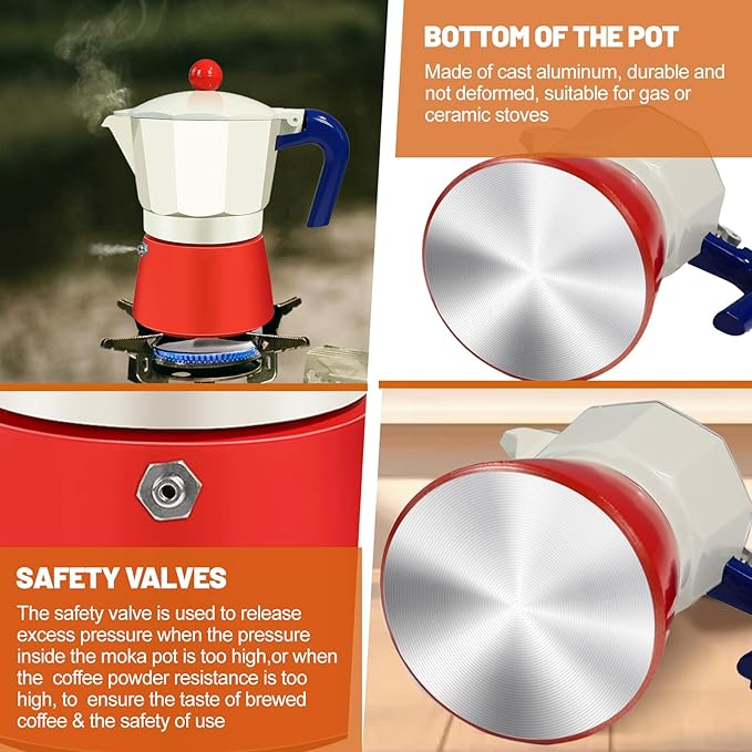 3 Cup Aluminum Espresso Stovetop Moka Pot Express Coffee Maker Percolator Italian Classic Mocha Coffee Machine for Italian and Cuban Cafe Brewing for Home & Camping 150ml 5oz