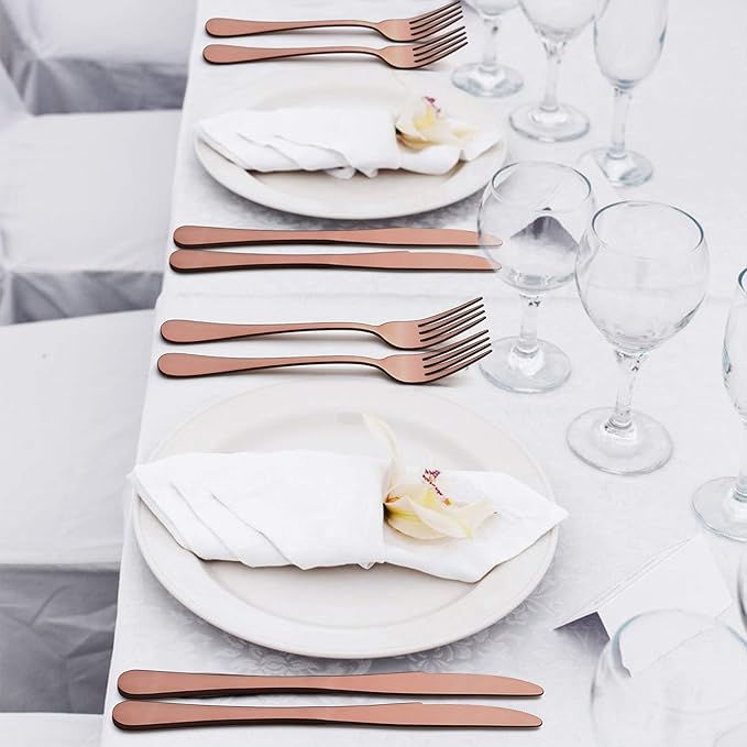 LIANYU 40-Piece Copper Flatware Silverware Set for 8, Stainless Steel Cutlery Eating Utensils Set, Wedding Party Festival Silverware, Mirror Finish, Dishwasher Safe