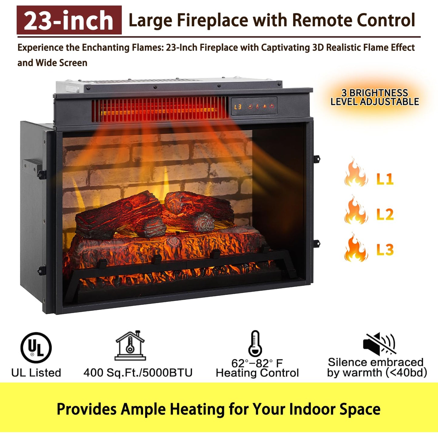 IFBUY Farmhouse Electric Fireplace with Mantel, 42" Fireplace TV Stand w/23'' Freestanding Electric Fireplace Heater, Remote Control, Adjustable 3D Realistic Flame Level for Living Room, Light Brown