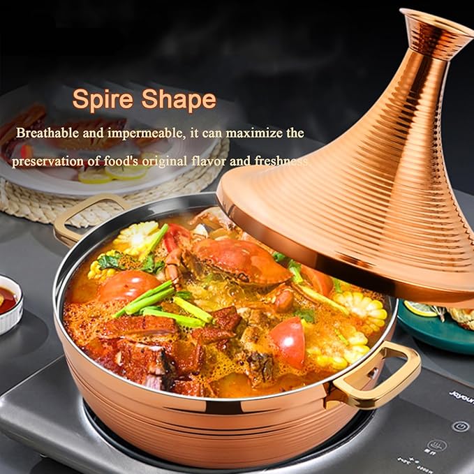 Stainless Steel Moroccan Tagine Pot, Large Moroccan Tajine Casserole with Cone-Shaped Lid, Non Stick Tagine Cooking Pot with 2 Handles(30cm/11.8in, Silver)