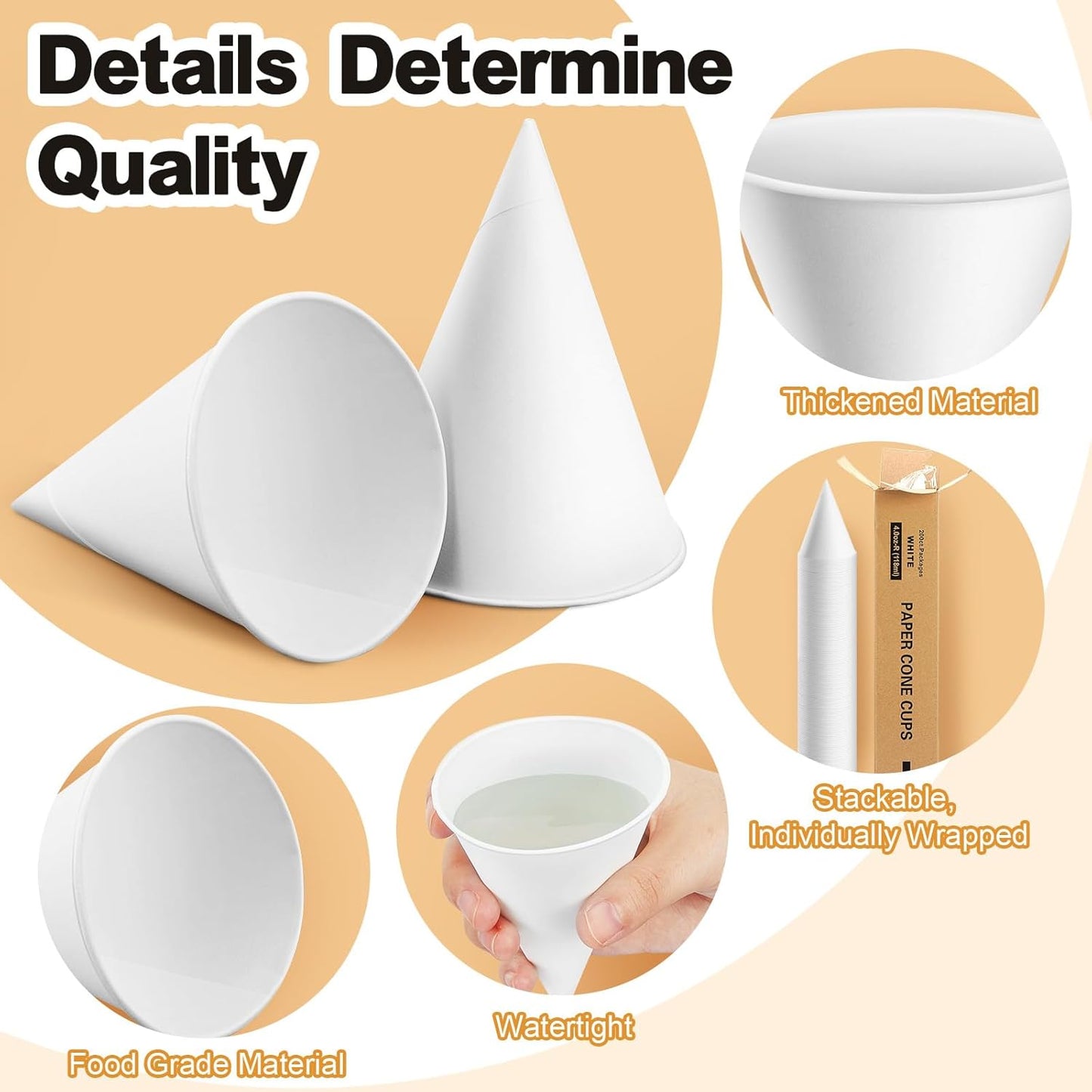 Roshtia 200 Pcs 4 oz Paper Cone Cups Thicken Disposable with 1 Cups Dispenser Pull Type Wall Mount Cup Holder Paper for Restaurants, Home, and Office, and Shaved Ice, Cold (Black)