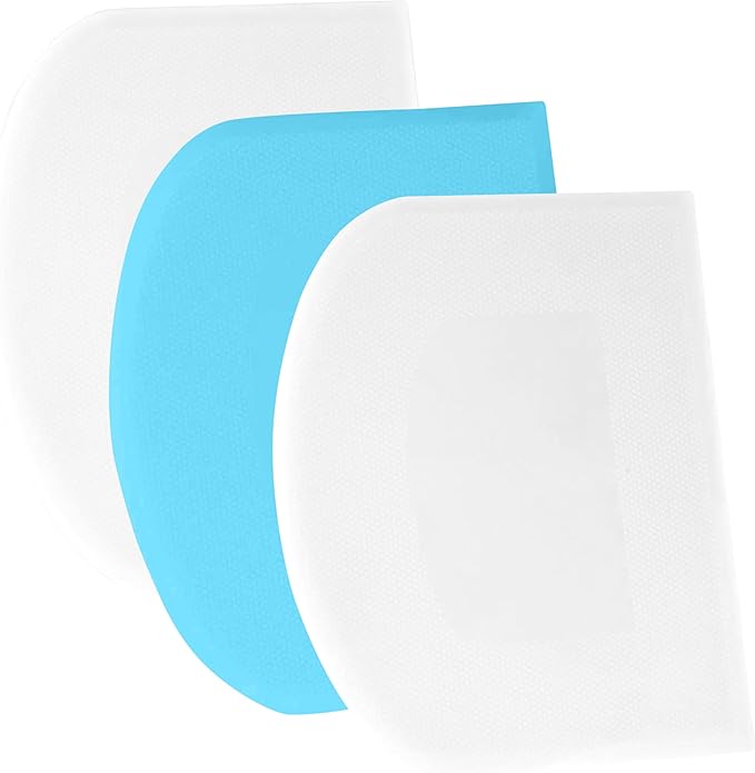 SURDOCA Dough Scraper Bench Scraper - 3P 10.6x6.7" Plastic Flexible Bowl Scraper, Sharp Edge & Angles Cake Scraper. Non-Slip Bakeware Decorating Tools Sculpting & Modeling Tools - White+Blue+White