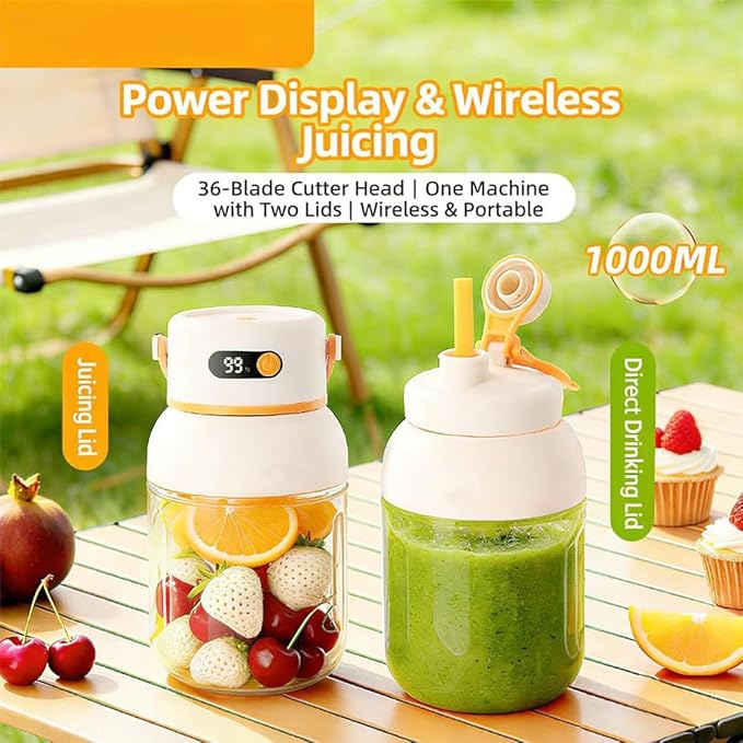 Portable Electric Juicer Cup with Zero Cord Hassle, USB-C Rechargeable Electric Blender with 18000 RPM Motor, Portable Wireless Juicer Cup for Home, Gym, Office and Outdoor (800ml 1pc)