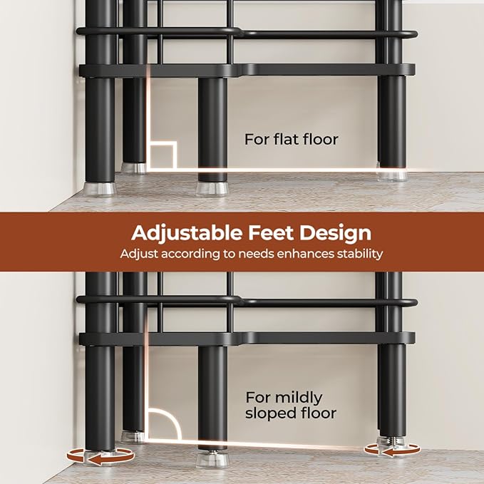 Orimade Rustproof 3 Tier Floor Standing Corner Shower Caddy Organizer with Toothbrush Holder, Large Spacing Floor Shower Shelf Rack Storage Stands with Hooks for Bathroom Kitchen, Black