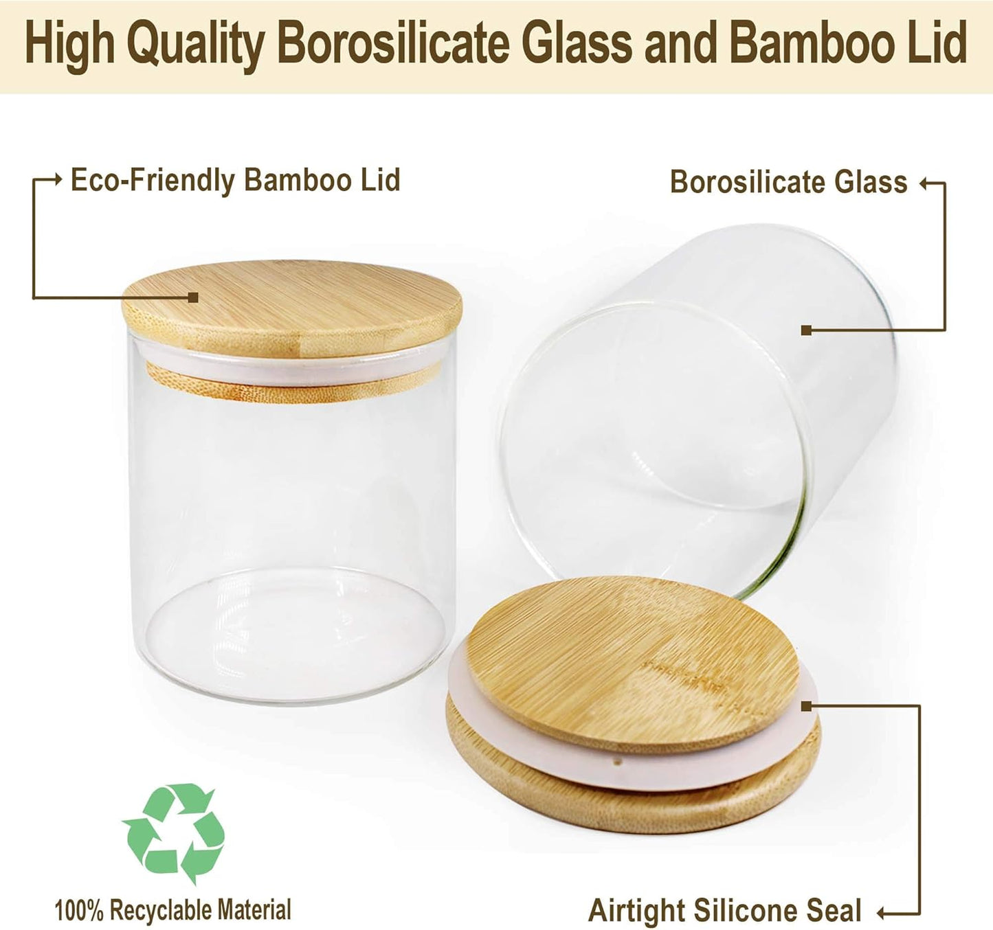 Glass Jars with Bamboo Lids (27oz in 6 Pack), Glass Food Jars and Canisters Sets, Food Storage Container with Airtight Lids, Food Pantry Jars,