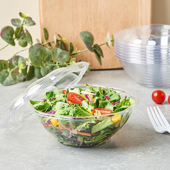 [24 oz. 150 Sets Clear Plastic Salad Bowls with Airtight Lids Disposable To Go Mixing Containers Serving for Fruit, Quinoa, Lunch and Meal Prep