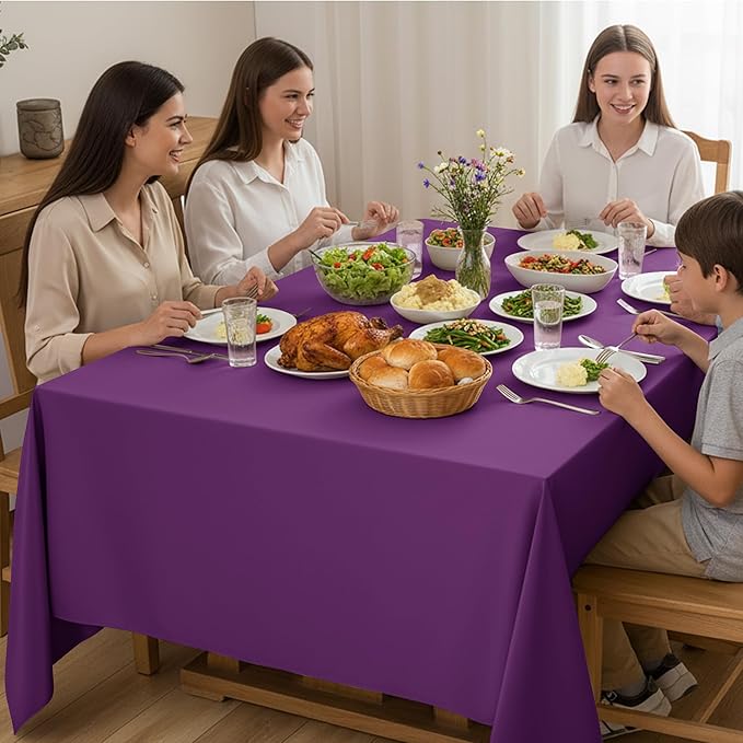 6-Pack Purple Tablecloths for Square Tables, 54 x 54 Inches, Stain-Resistant Polyester Fabric for 2 Foot Tables - Washable Table Covers for Weddings, Banquets, Birthday Parties, Events