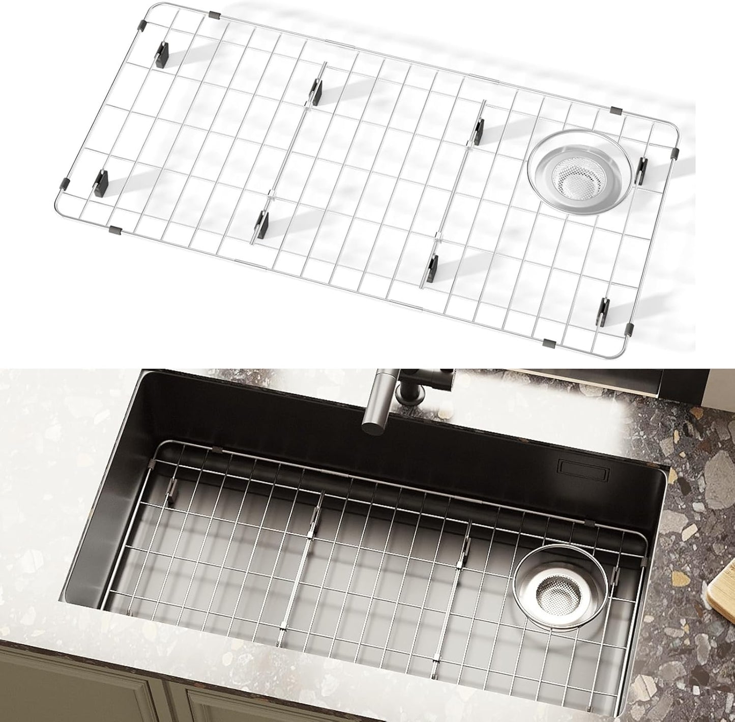 Sink Protectors for Kitchen Sink, Sink Rack for Bottom of Sink, Metal Sink Rack, Kitchen Sink Gird, Bottom Basin Rack, Stainless Steel, 28 1/4" * 14 1/4"