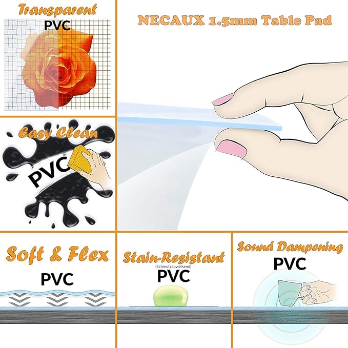 NECAUX Custom 27.6 x 59.1 Inch Clear Table Cover Protector, 1.5mm Thick Plastic Water Resistent Heavy Duty Desk Pad Mat Decorative Tablecloth Protector for Coffee Table, Sofa Table, Countertop