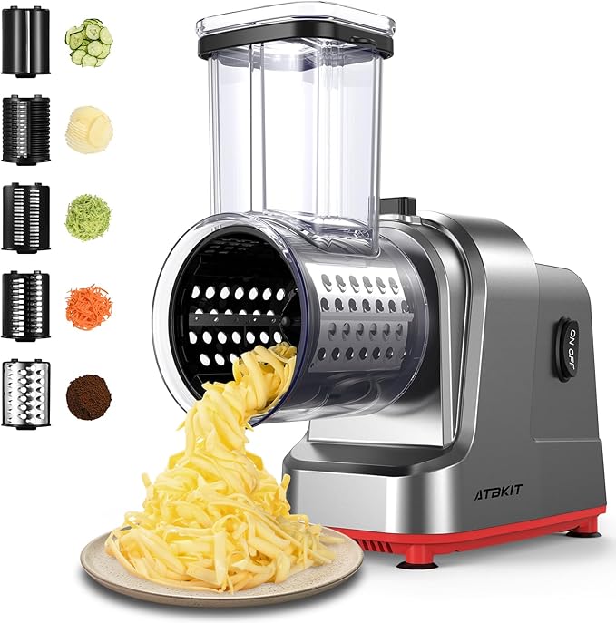 Electric Cheese Grater, Salad Maker With 5 Different Shapes of Blades, 250W Electric Slicer Shredder, Electric Salad Machine for Cheeses, Fruits and Vegetables