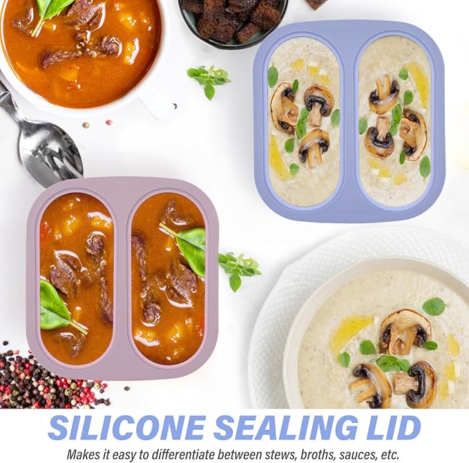 Mossime Silicone Soup Freezer Molds: 1 Cup Silicone Freezer Trays with Lid - 4 Packs Easy Release Soup Freezer Containers - 250ml 125ml Portion Large Cubes for Ice Soup (2, Blue/Purple)