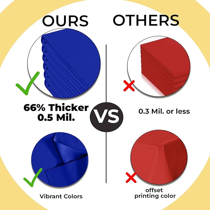 Party Solids 66% Thicker Premium Plastic Table Cloth Rectangle Table Cover 0.5 Mil 6 Pack Dark Blue Table Cloth 54 Inch x 108 Inch Disposable Tablecloth Won't Tear Easily Like Cheap Thin Brands