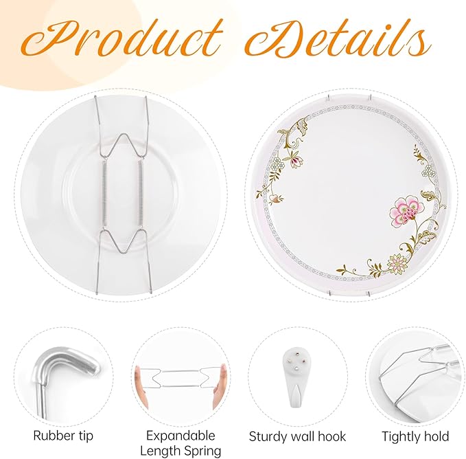 Plate Hangers for The Wall, Suitable for 9-11 inch Decorative Plate, Stainless Steel Wire Plate Holder with Wall Hooks and Rubber tip Protectors, Plate Hangers for Displaying Plates, Platter, Silver