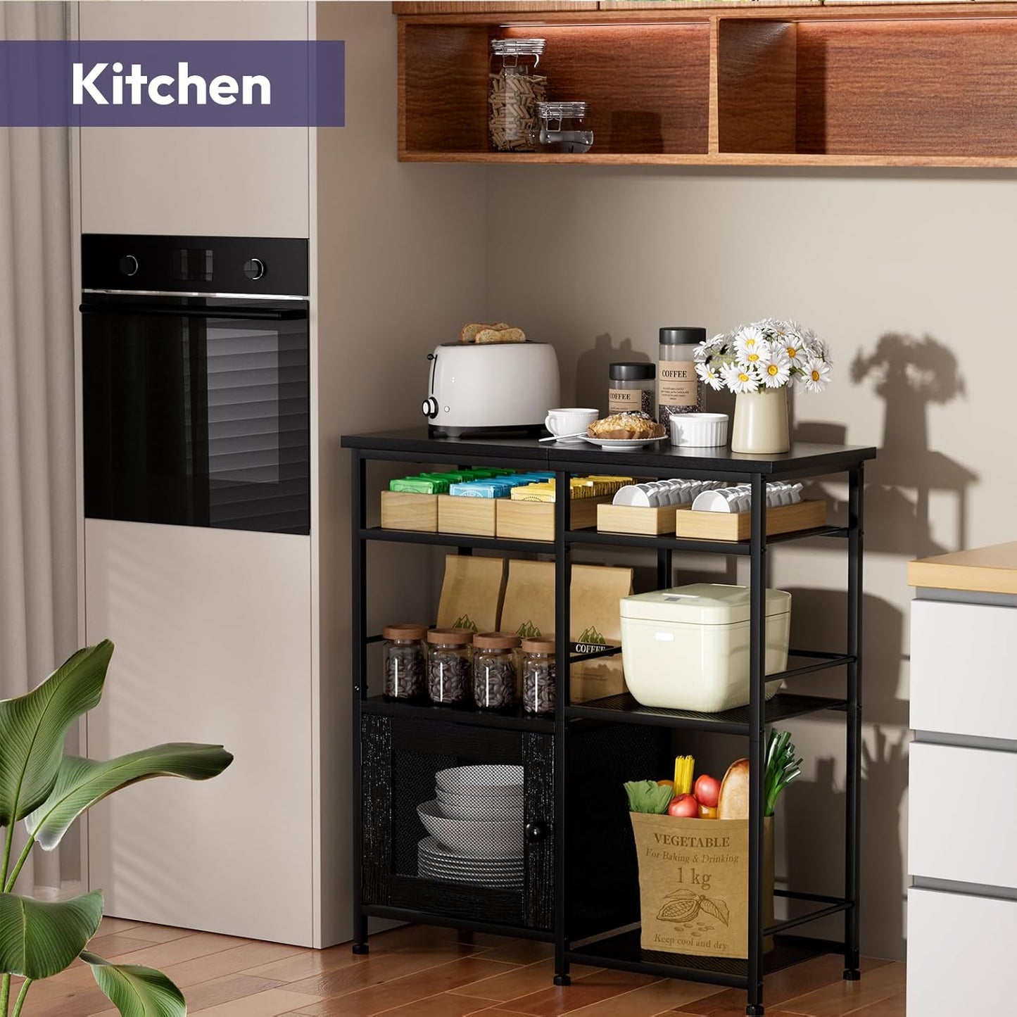 SWTYMIKI Coffee Bar Cabinet Station - Farmhouse Small Coffee Stand Station with Doors, Rustic Storage Organizer for Kitchen, Buffet Sideboard Cabinet Table for Home, Office, Corner, Bar, Black