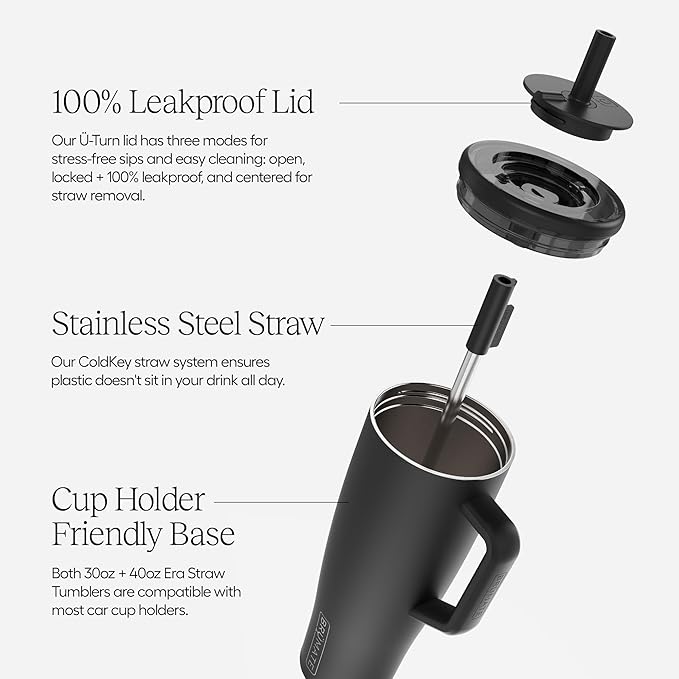 BrüMate Era 40 oz Tumbler with Handle & Straw | 100% Leakproof Insulated Water Bottle Tumbler with Lid & Flexible SoftSip Straw | Made of Stainless Steel | Cup Holder Friendly | 40oz (Onyx Leopard)