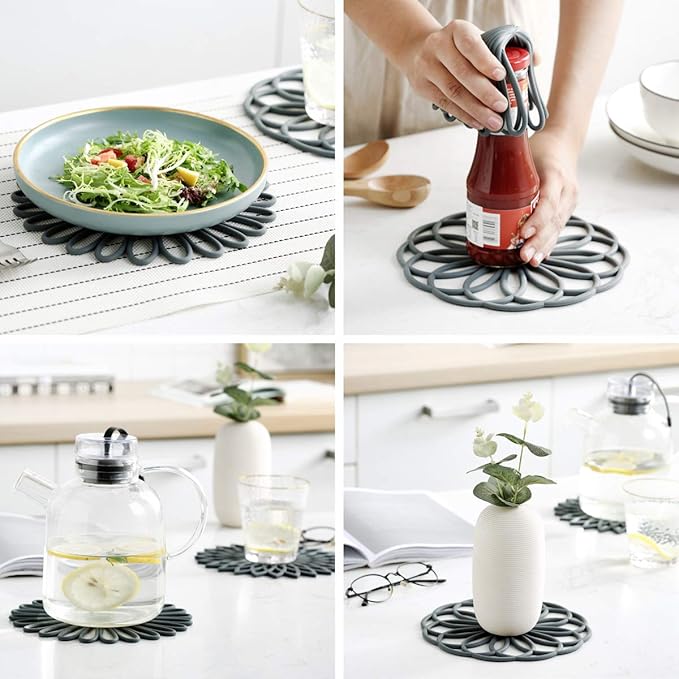 Set of 3 Silicone Trivet Mat - Hot Pot Holder Hot Pads for Table & Countertop - Trivet for Hot Dishes - Non-Slip & Heat Resistant Modern Kitchen Hot Pads for Pots & Pans, Sky Blue