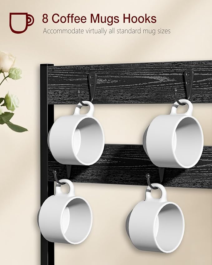 Evermagin Coffee Pod Holder Compatible with Nespresso, Vertuo Pod Holder for 56 Small or 28 Large, Nespresso Capsule Organizer Drawer Coffee Maker Station with Cup Rack, Black