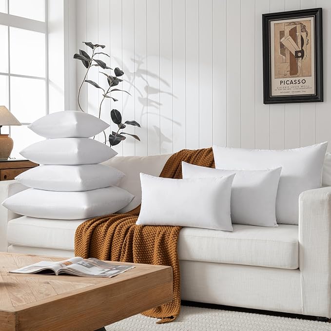 16x16 Decorative Throw Pillow Inserts-Down Feather Pillow Inserts-Square-Cotton Fabric-Set of 2-White.