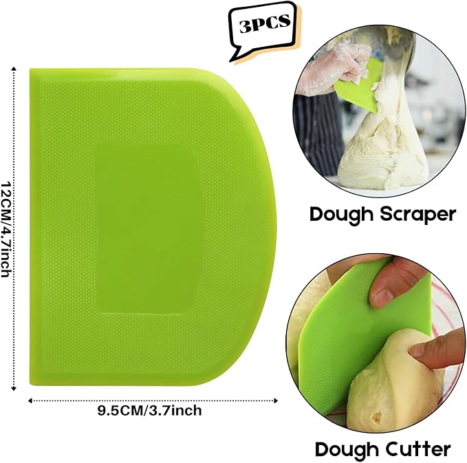 SURDOCA Dough Scraper Bench Scraper - 3P 4.7x3.7" Plastic Flexible Bowl Scraper, Sharp Edge & Angles Cake Scraper. Non-Slip Bakeware Decorating Tools Sculpting & Modeling Tools - Pure White