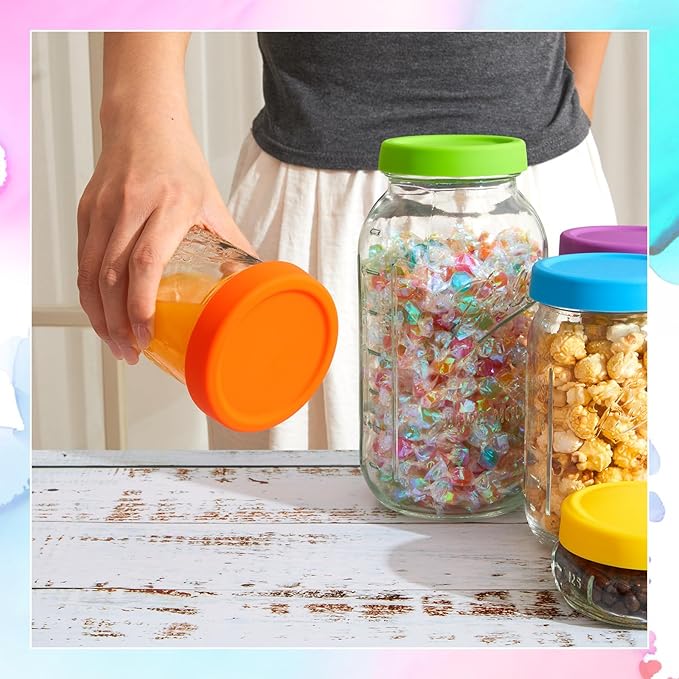 6 Pcs Silicone 3 Wide Mouth and Regular Mouth 3 Regular Mouthlids Mason Jar Lids Thickened Leak Proof Lid, Reusable Large Canning Jar Caps Housewarming Gift (Red Orange Yellow Green Blue Purple)