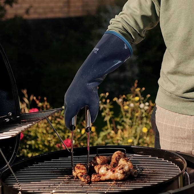 DEYAN Silicone BBQ Gloves, 600°F Heat Resistant Oven Mitts for Grilling, Smoking & Baking - Waterproof, Oil Proof Non-Slip Kitchen Gloves for Cooking, Frying, BBQ Accessories(7/S)