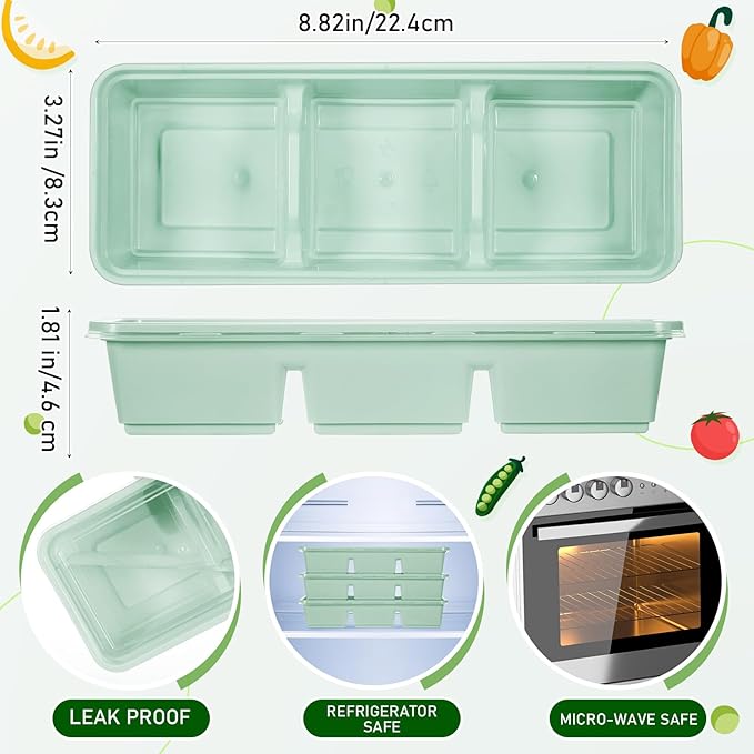 Hushee 50 Pack 17 oz Small Meal Prep Containers with 3 Compartments Snack Containers with Lid Disposable Plastic Bento Box Travel Lunch Food Boxes Stackable for Office Picnic (Mint Green)