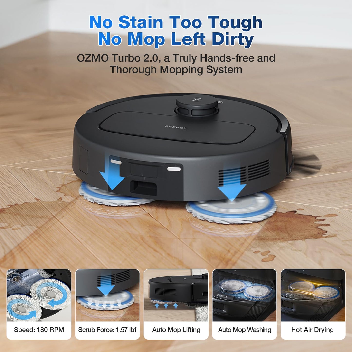 ECOVACS DEEBOT N30 Omni Robot Vacuum and Mop, 10000Pa Suction, TruEdge Adaptive Edge Mopping, ZeroTangle 2.0 Technology, Hot Air-Drying, Self-Emptying, Auto-Lift Mopping, Obstacle Avoidance