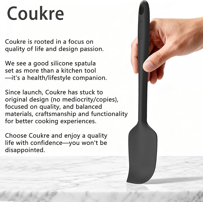 Coukre Silicone Spatula Set of 5,High Heat Resistant, Food Grade Silicone, Upgraded Extended Reinforced Handle,Dishwasher Safe, for Baking, Cooking (Pure Dark Green, Solid color)