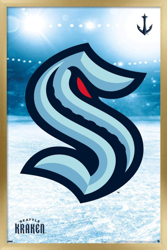Trends International NHL Seattle Kraken - Logo 20 Wall Poster, 14.725" x 22.375", Gold Framed Version