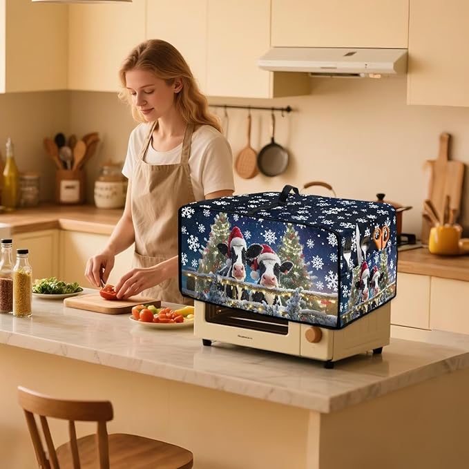 Air Fryer Toaster Oven Dust Cover Protective Microwave Oven Cover Small Electric Appliance Protector Decorations Kitchen Accessories, M, Christmas Hat Cow Snowflake