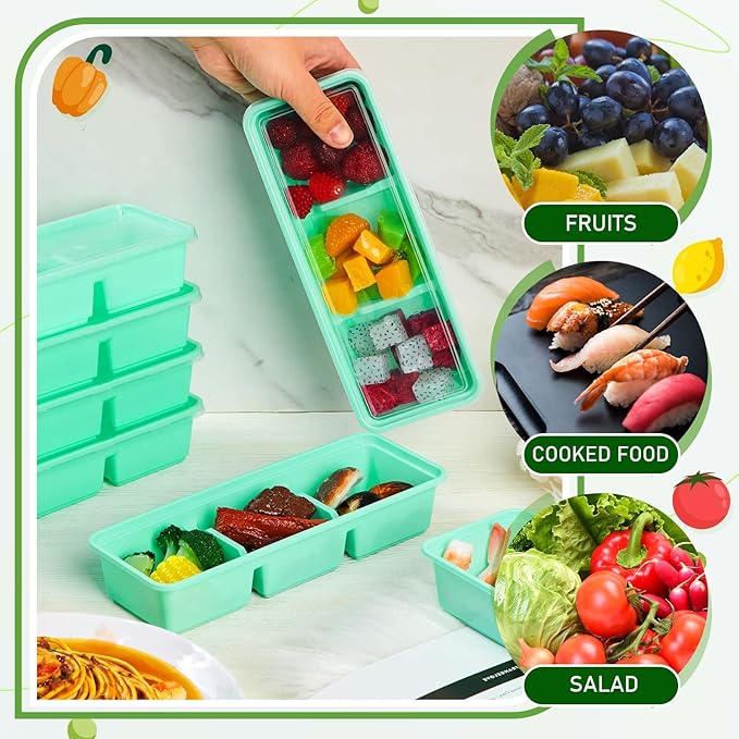 Hushee 50 Pack 17 oz Small Meal Prep Containers with 3 Compartments Snack Containers with Lid Disposable Plastic Bento Box Travel Lunch Food Boxes Stackable for Office Picnic (Green)