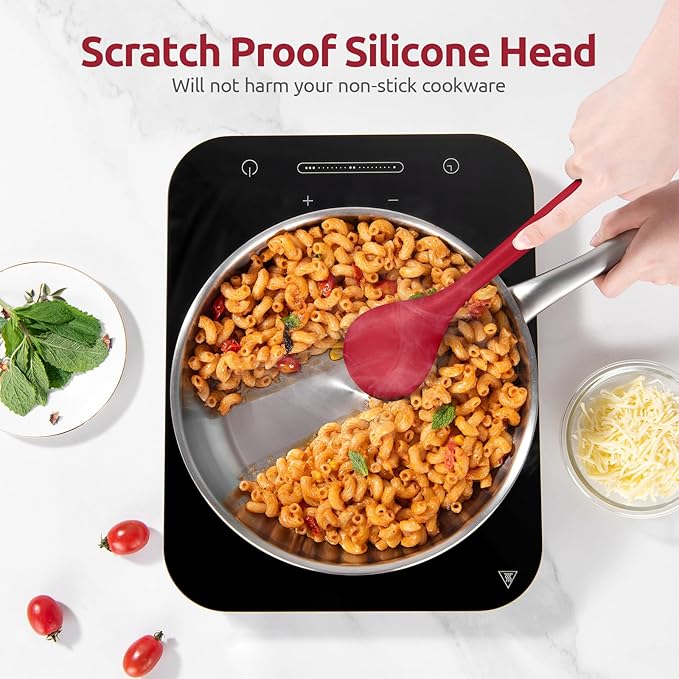 600ºF Heat Resistant Silicone Spoon: U-Taste 13.3in Solid Kitchen Cooking Spoon, Nonstick Food Grade Large & Long Soup Rubber Utensil for Mixing, Serving, Stirring, Basting, for Pot Cookware (Red)