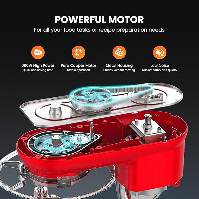 VIVOHOME Stand Mixer with Fermentation, One-Touch Presets, and 6 Qt Bowl, Black, and VIVOHOME 660W 10 Speed 6 Quart Stand Mixer with Beater, Dough Hook, Wire Whip and Egg Separator, Red