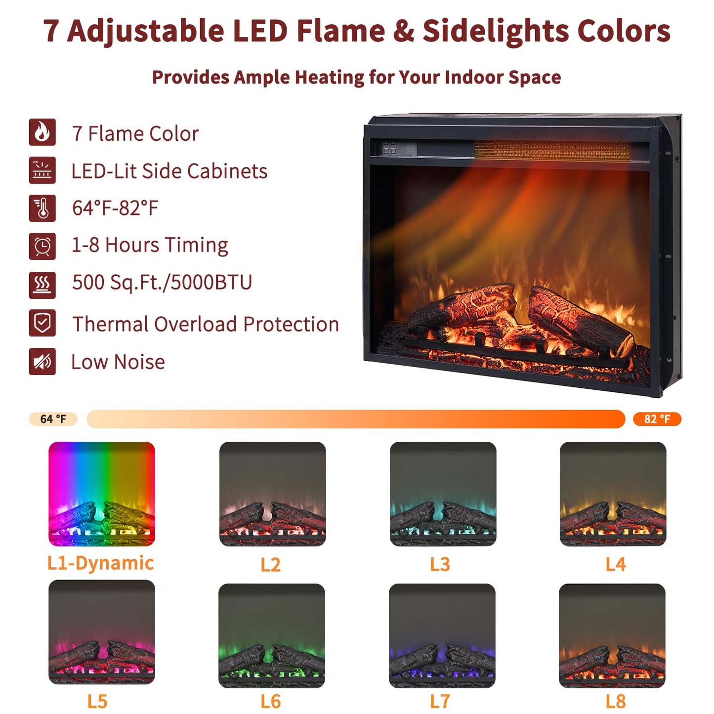 IFBUY 54" Farmhouse Electric Fireplace TV Stand for 60 Inch TV, 33" Tall LED Entertainment Center w/7 Color, Open Adjustable Shelves & Drawers, 23'' Fireplace Insert Heater for Living Room, Brown