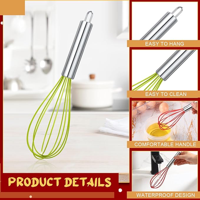 16 Sets 8 Inch Christmas Whisks Gifts DIY Fillable Christmas Tree Ornaments Xmas Colored Silicone Whisks for Cooking Heat Resistant Egg Beaters with Card Rope Bag for Candy Holder