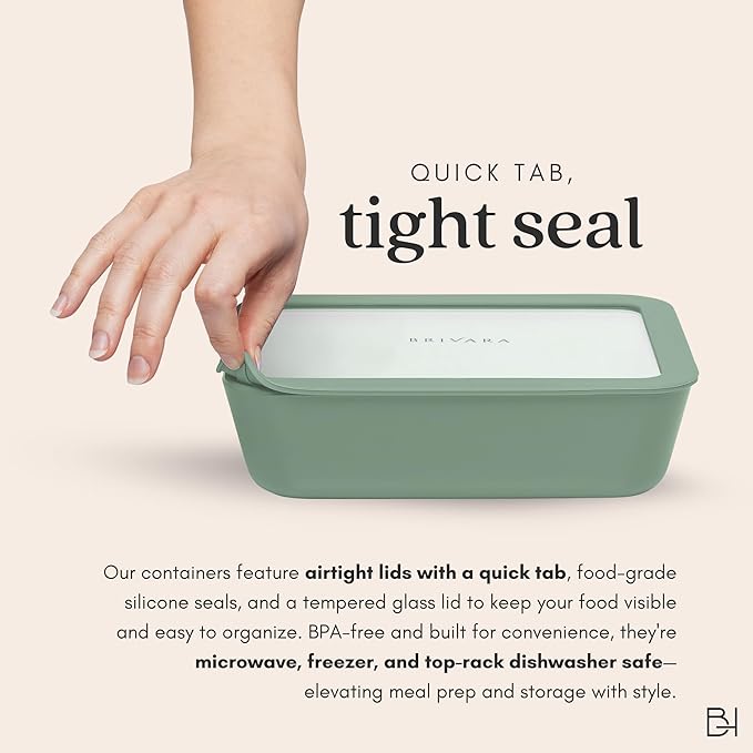 Ceramic Coated Glass Food Storage Container | No PTFE, PFOA, PFAS, and BPA | Reusable Non Toxic Meal Prep Container with Glass Lid | Easy To Store | 8 Cup Square [Willow]