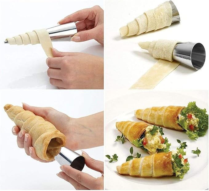 Joyeee 16Pcs Cream Horn Molds with Cleaning Brush, Stainless Steel Cone Roller Cannoli Forms Mold for Baking Cannoli Shell, Crispy Pastry for Christmas Birthday Party Gifts, 5-inch Large Size