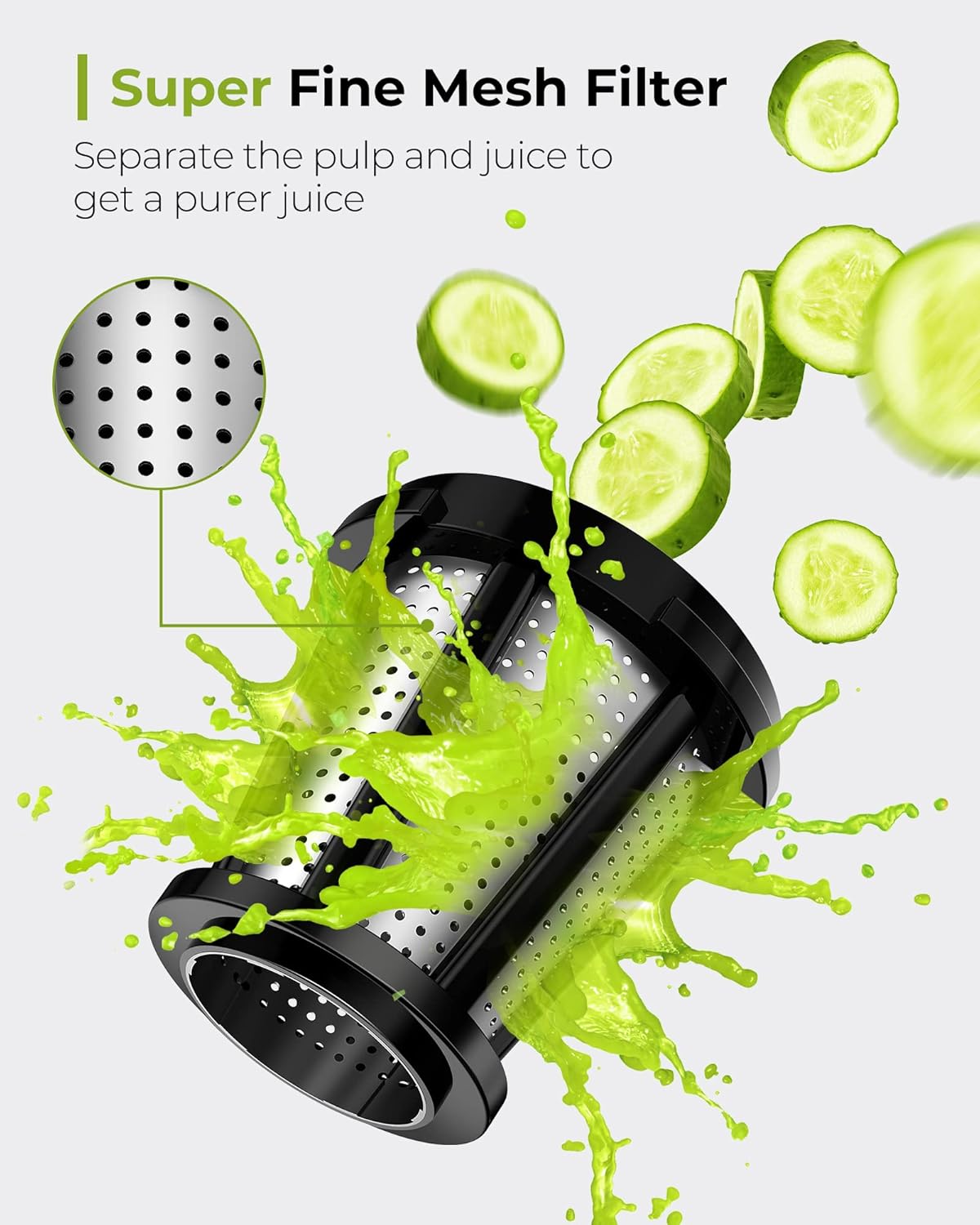 Jocuu Slow Masticating Juicer Machines with Soft Hard Modes Easy to Clean Quiet Motor & Reverse Function, Cold Press Juicer for Fruit & Vegetable, 90% Juice Yield, with Brush & Recipes (Grey)