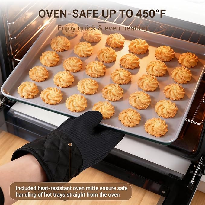 Ammeloo 22-Piece Baking Pans Set Stackable Bakeware Non Stick Baking Set Non Toxic Oven Pans, Including Roasting Pan, Cookie Sheets, Muffin Pans, Cake Pans, Oven Mitt and Utensils(Gray & Hunter Green)