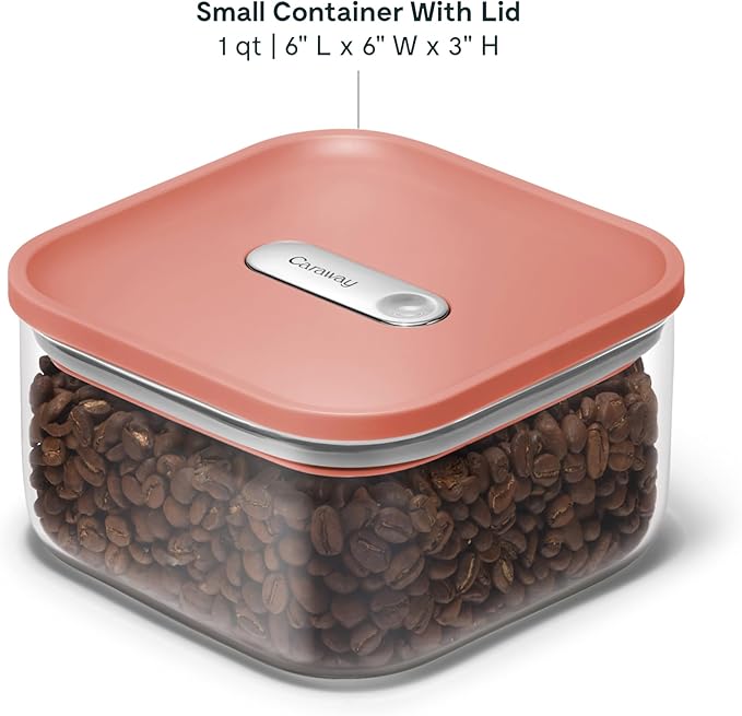 Caraway 1qt Glass Airtight Food Storage Container with Lid – Non-Toxic, BPA-Free Kitchen Storage Container – Stackable, Space-Saving Airtight Container for Dry Goods and More - Perracotta