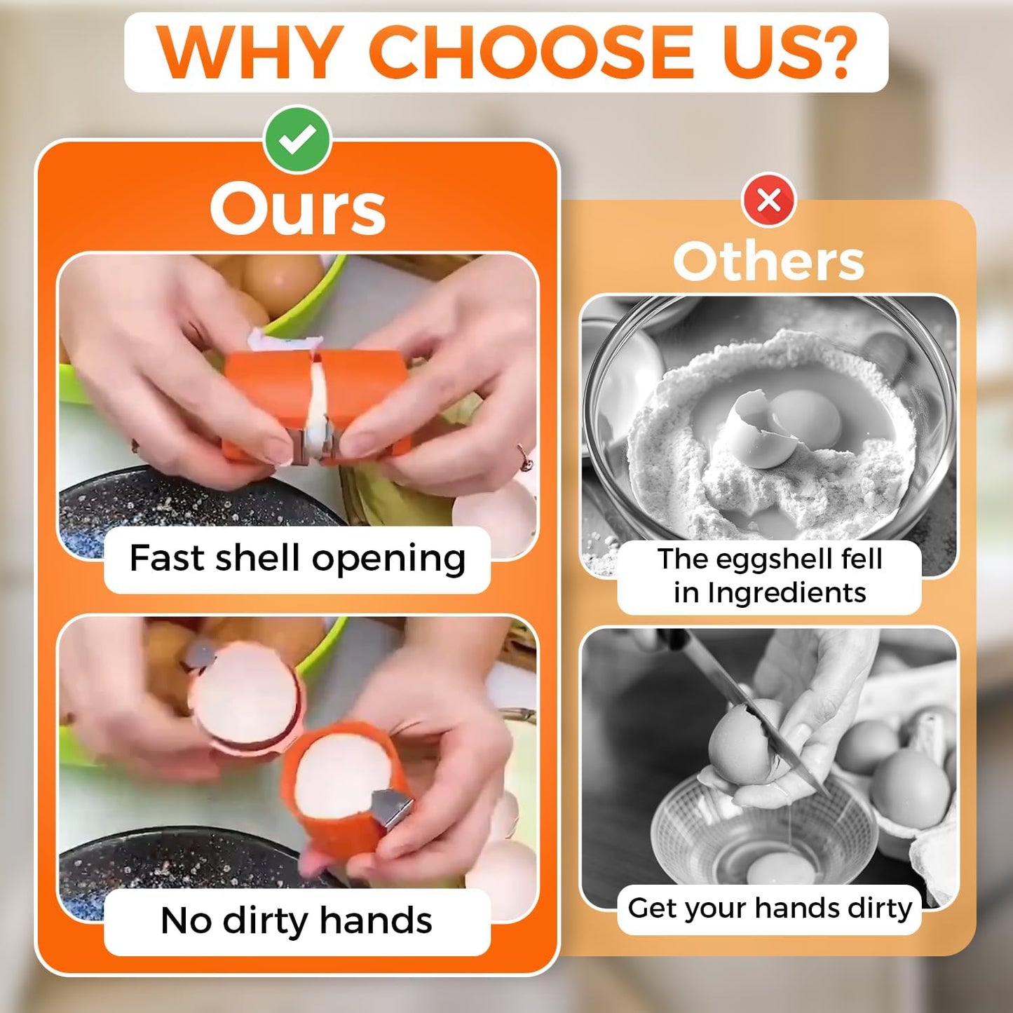 Egg Cracker Tool | Easy Shell Egg Opener | Handheld Egg Seperator Tool | Perfect for Baking, Scrambled Eggs & Omelets – No Mess, No Shell Pieces (Pink/Orange - 2 Pack)