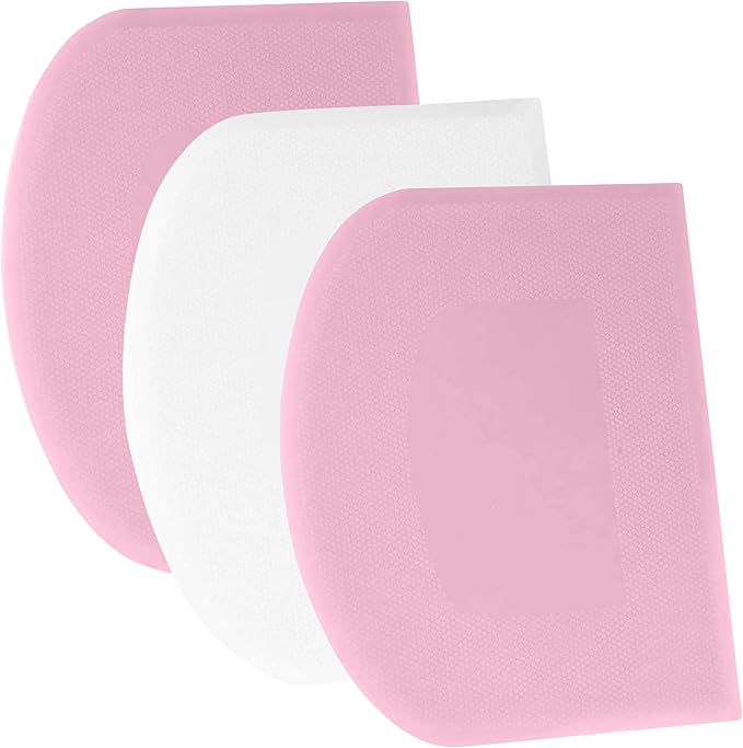 SURDOCA Dough Scraper Bench Scraper - 3P 11.8x7.3" Plastic Flexible Bowl Scraper, Sharp Edge & Angles Cake Scraper. Non-Slip Bakeware Decorating Tools Sculpting & Modeling Tools - Pink+White+Pink