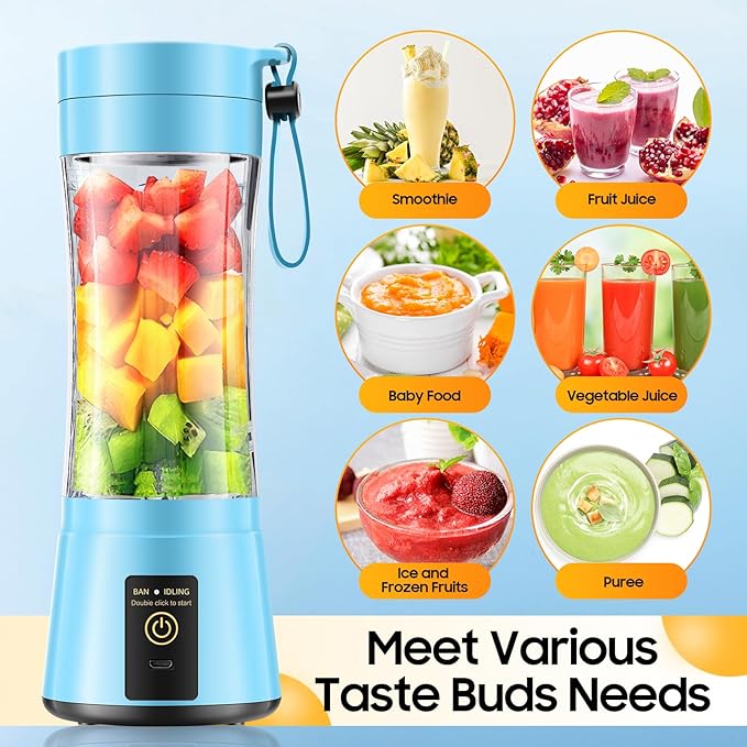 Cordless Personal Size Portable Blender - 380Ml Blender Smoothies and Shakes, BPA Free Traveling Juice Cup with Powerful Blending, Freshly Squeezed in Sports/Travel/Home